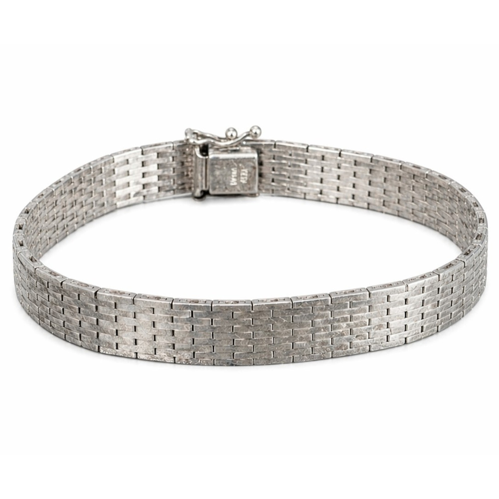 Vintage‎ Sterling Silver Brick link Bracelet, .925 Italy Milor 7.5" 27g
